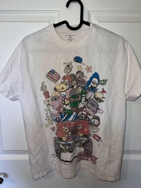 Brandy Melville Chill Since 1993 Graphic Tee White w/ Multicolor Cartoon Print